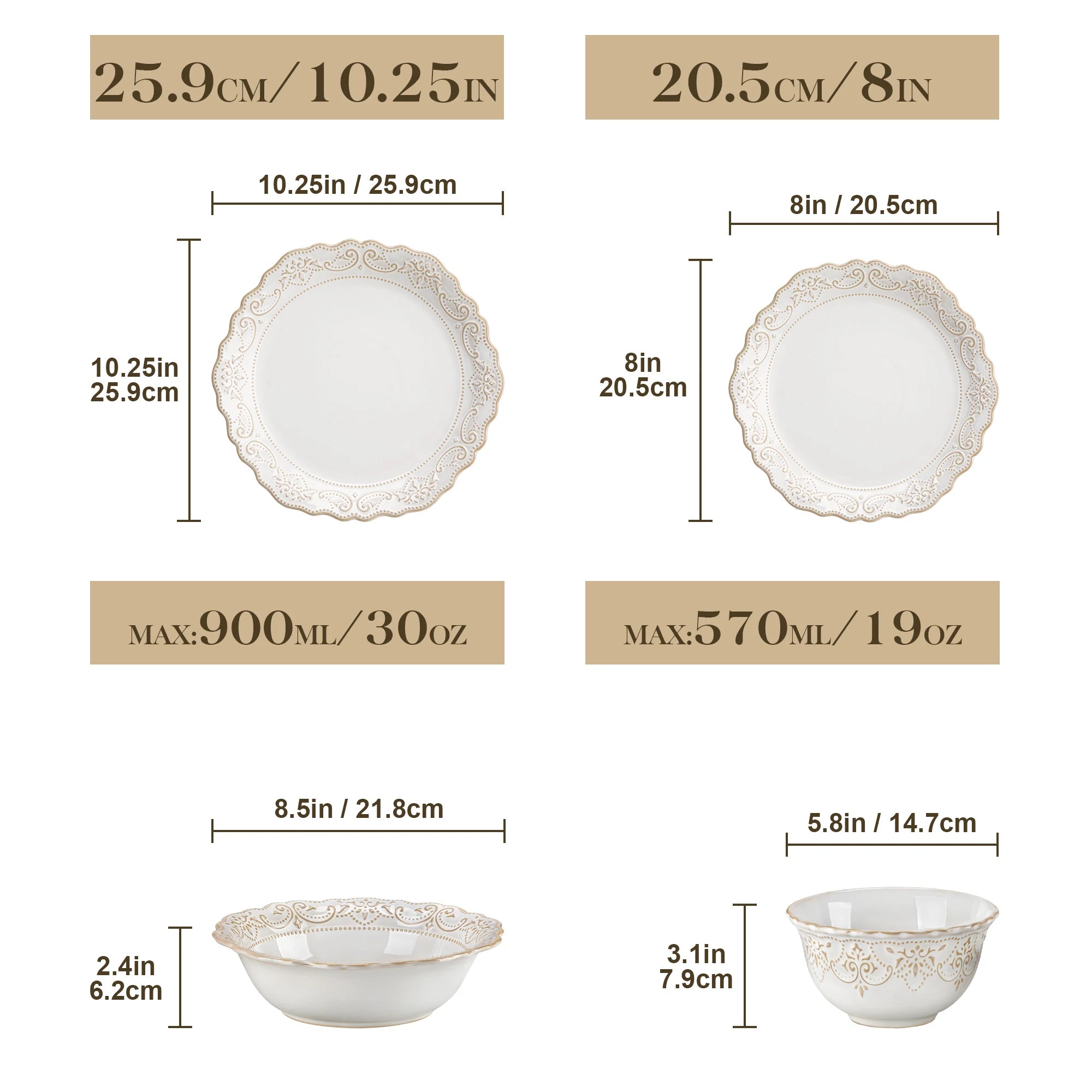 16/32 Piece Plates White Stoneware Dinnerware Set