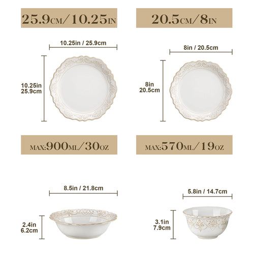 16/32 Piece Plates White Stoneware Dinnerware Set