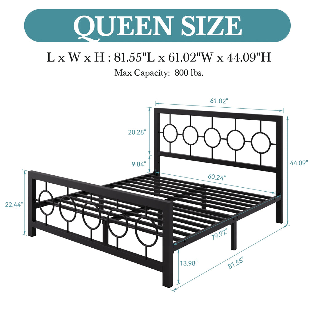 Metal Platform Bed Frame with Vintage Circular Design