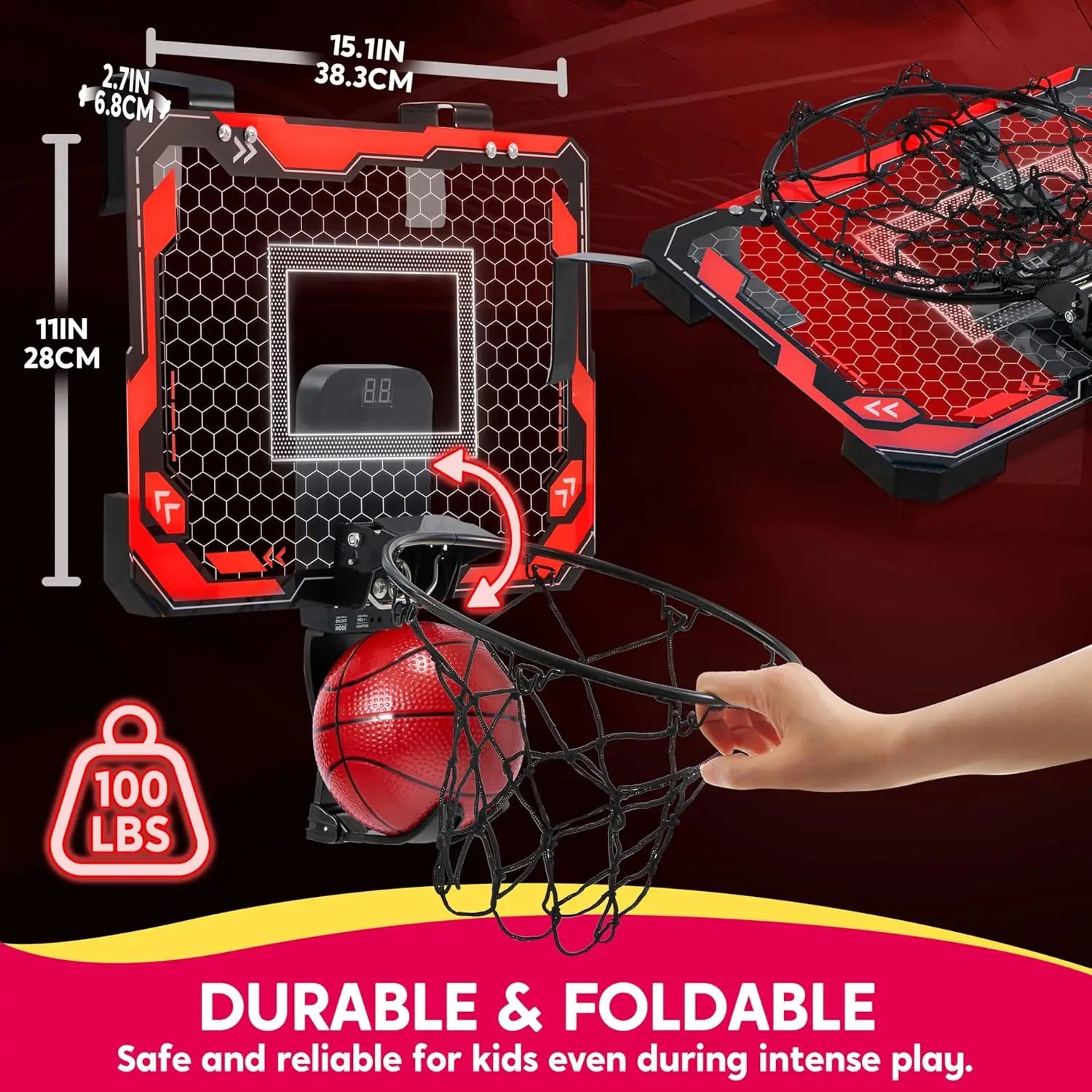 Mini Indoor Basketball Hoop Light Up Over the Door