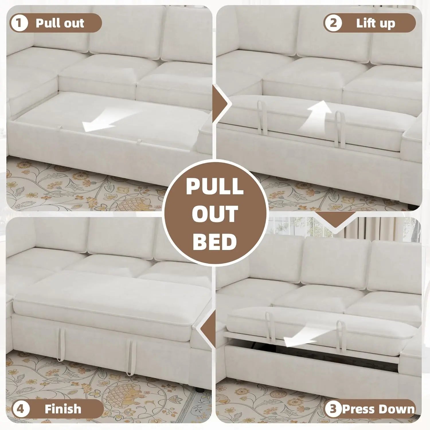 Sectional Sofa Couch with Pull out Bed