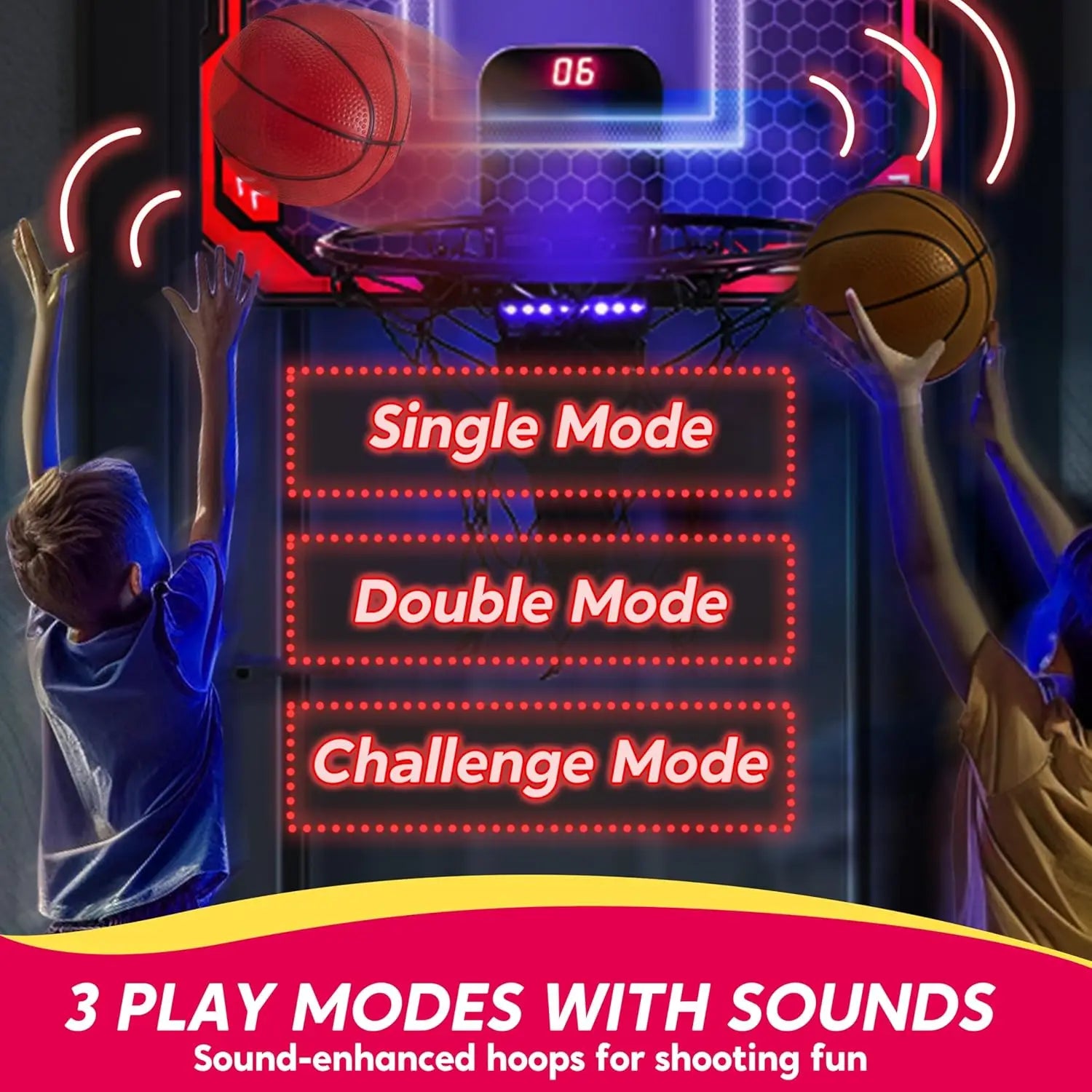 Mini Indoor Basketball Hoop Light Up Over the Door