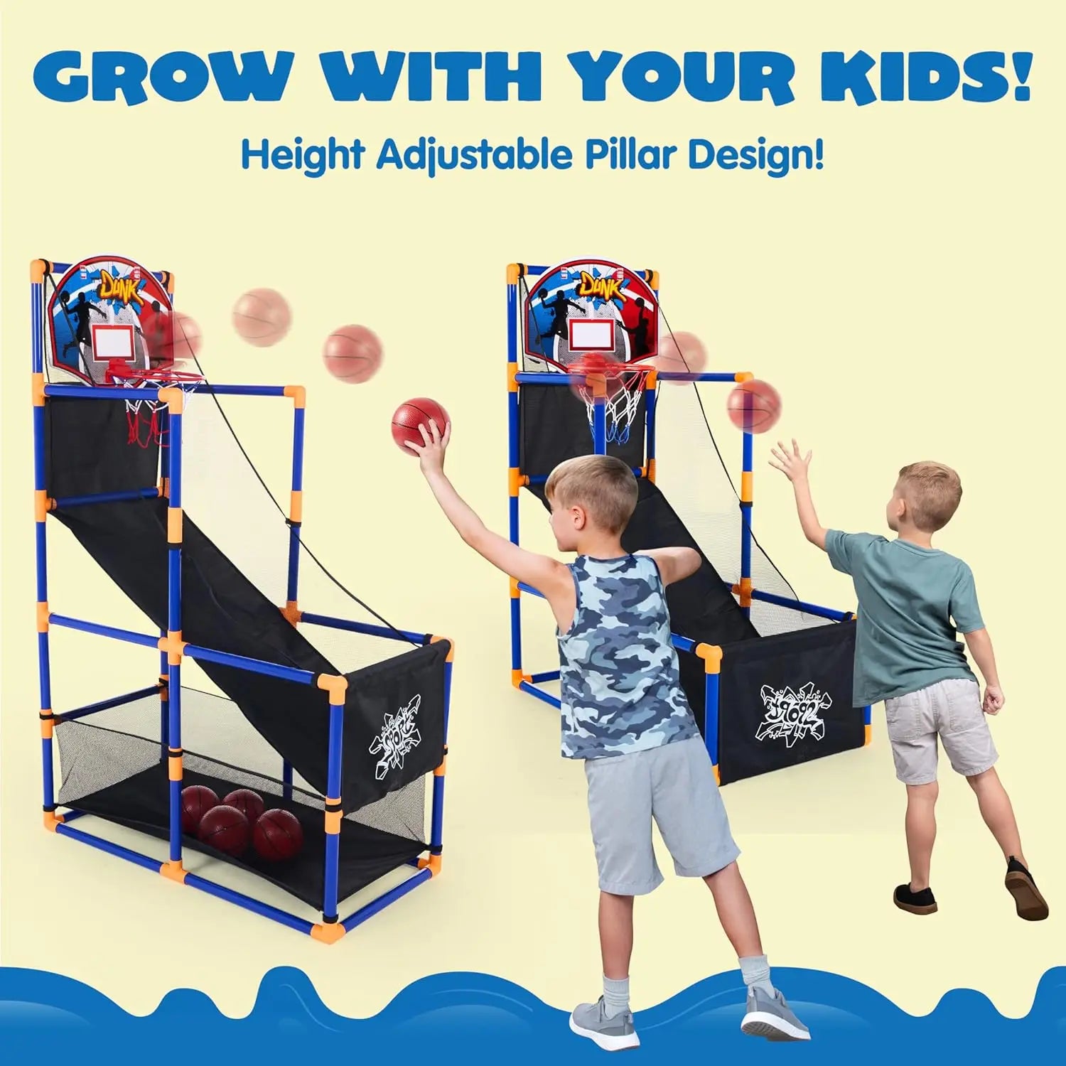 Kids Arcade Basketball Game Set with 4 Balls and Hoop