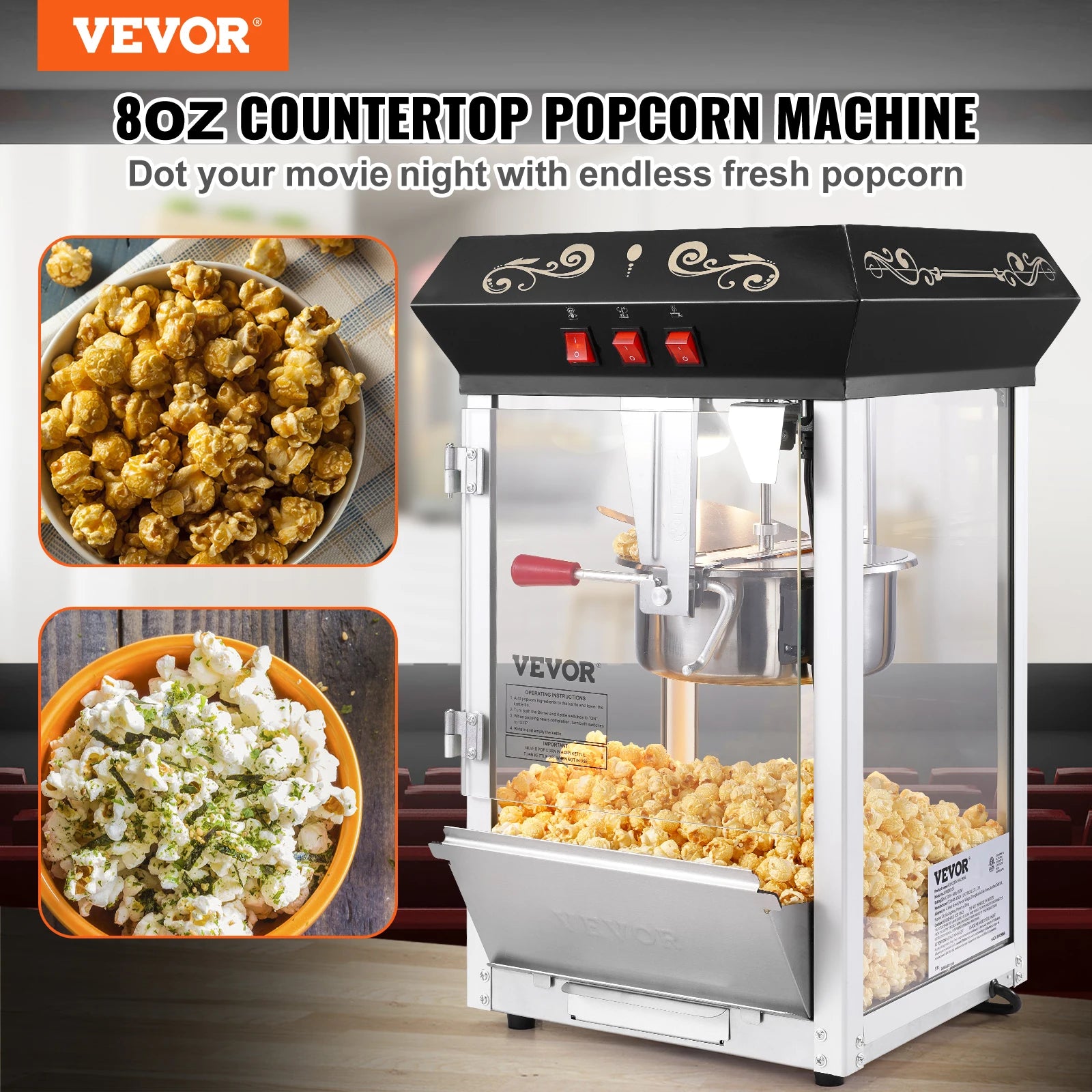 Popcorn Popper 8 Oz Kettle Makes 48 Cups Countertop