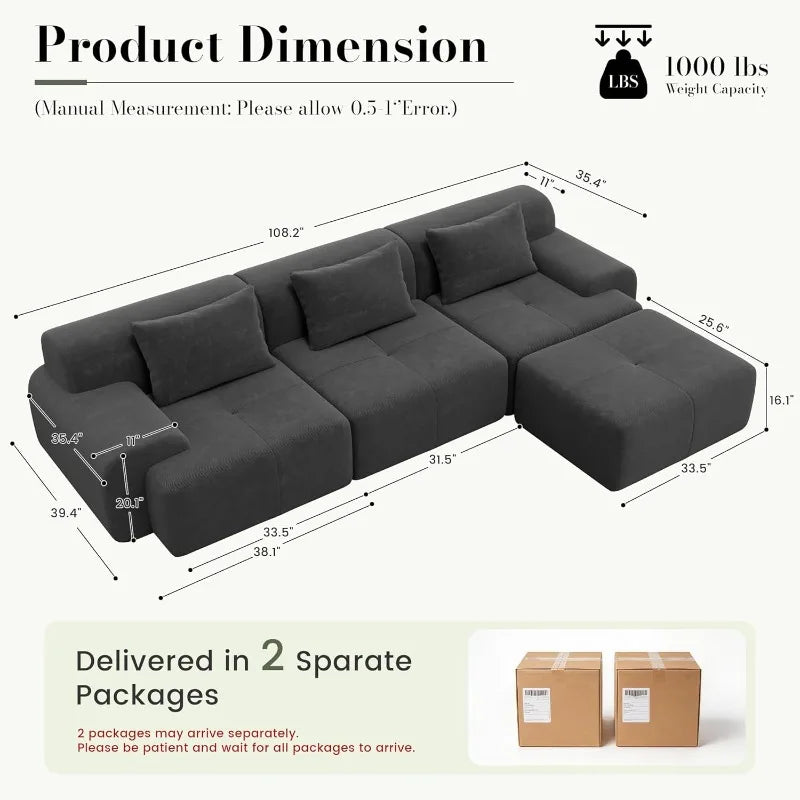 Modular Sectional Boneless Couch, Tufted Cloud