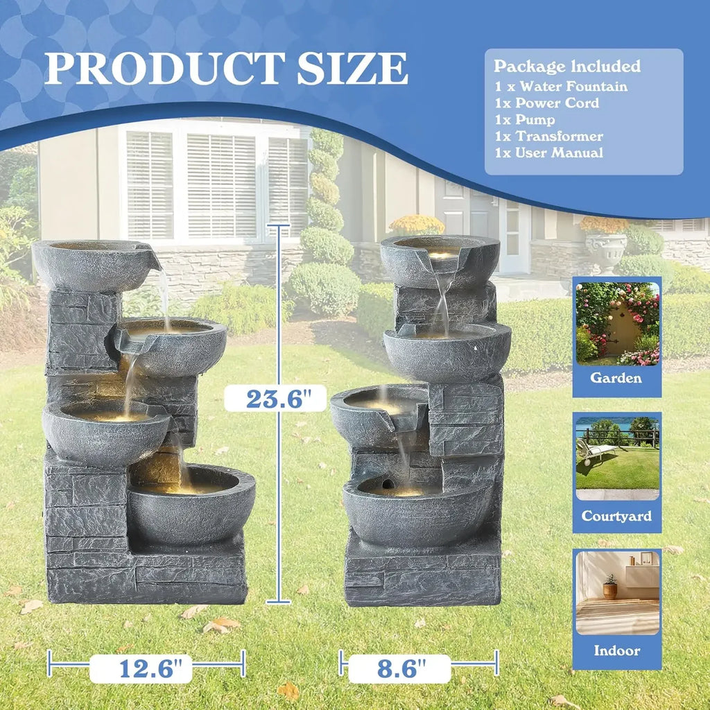 Outdoor Water Fountains with Cascading Bowls