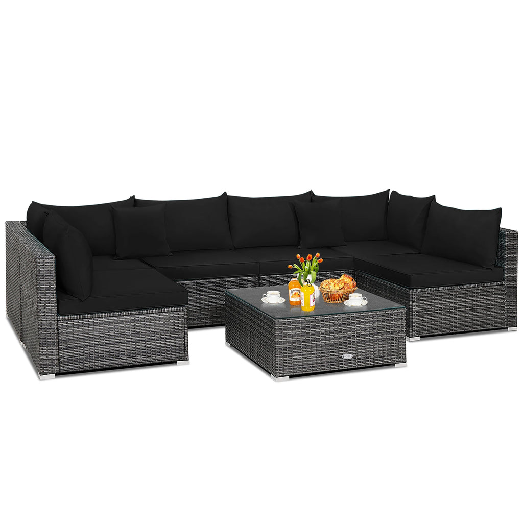 7PCS Patio Rattan Furniture Set Sectional Sofa Cushioned