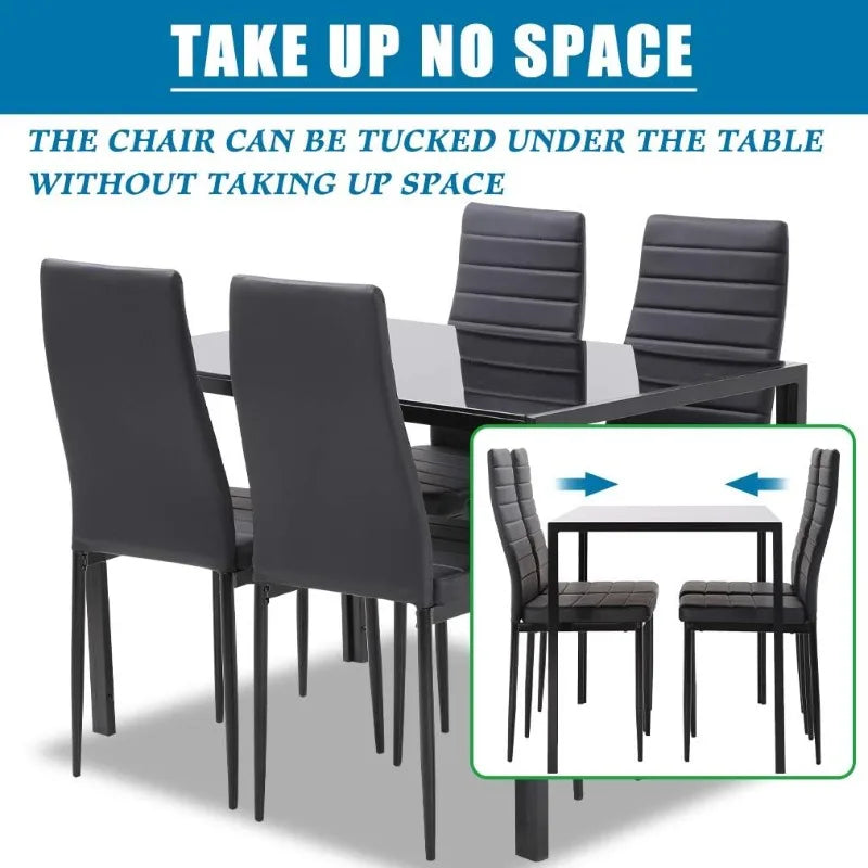 5-Piece Dining Table Set Black Glass Kitchen Table