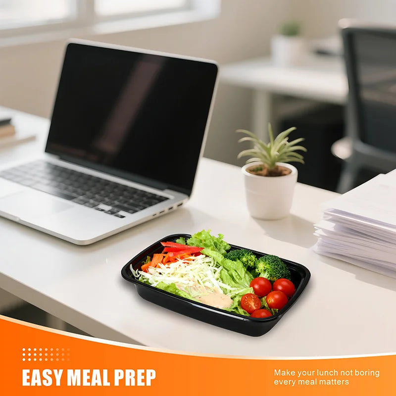 100pcs Black Rectangular Meal Prep Containers 28oz
