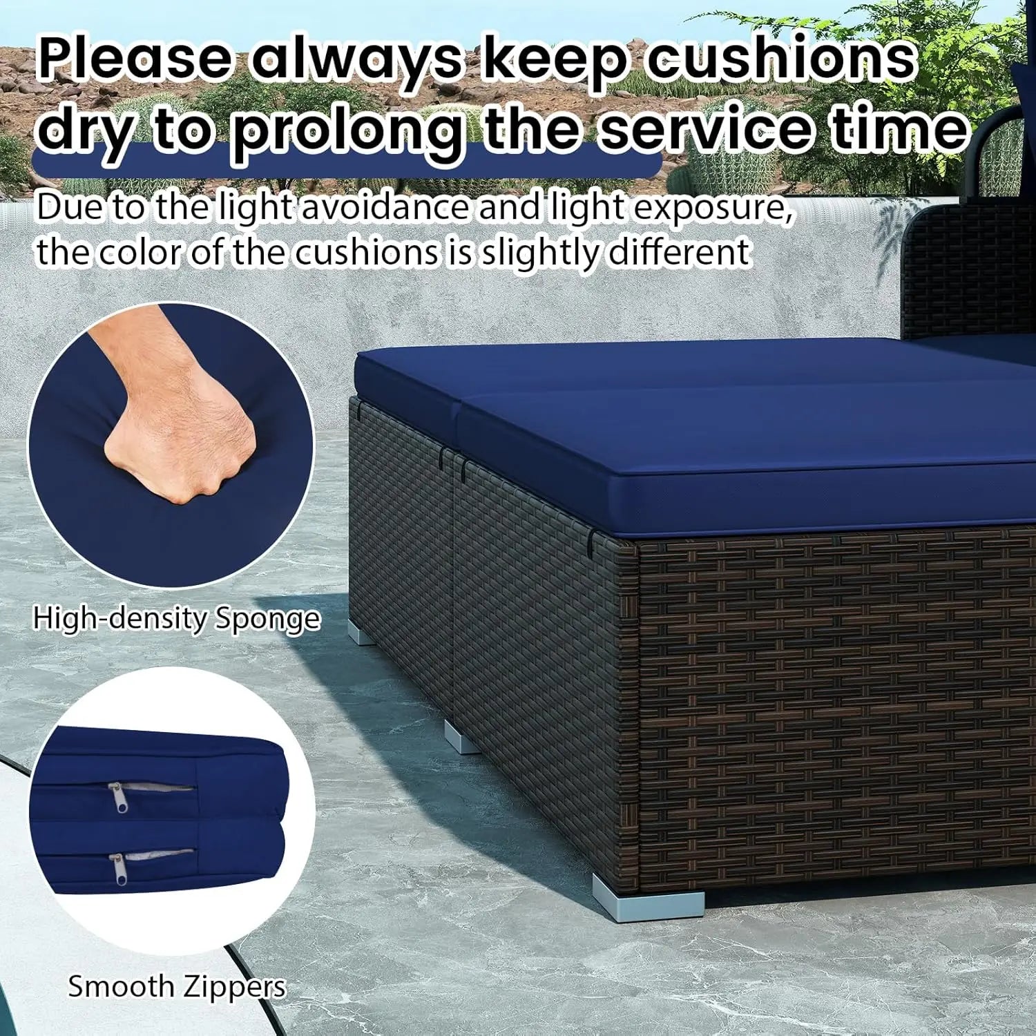 Outdoor Canopy Daybed Rattan Lounge w/Cushions & Pillows