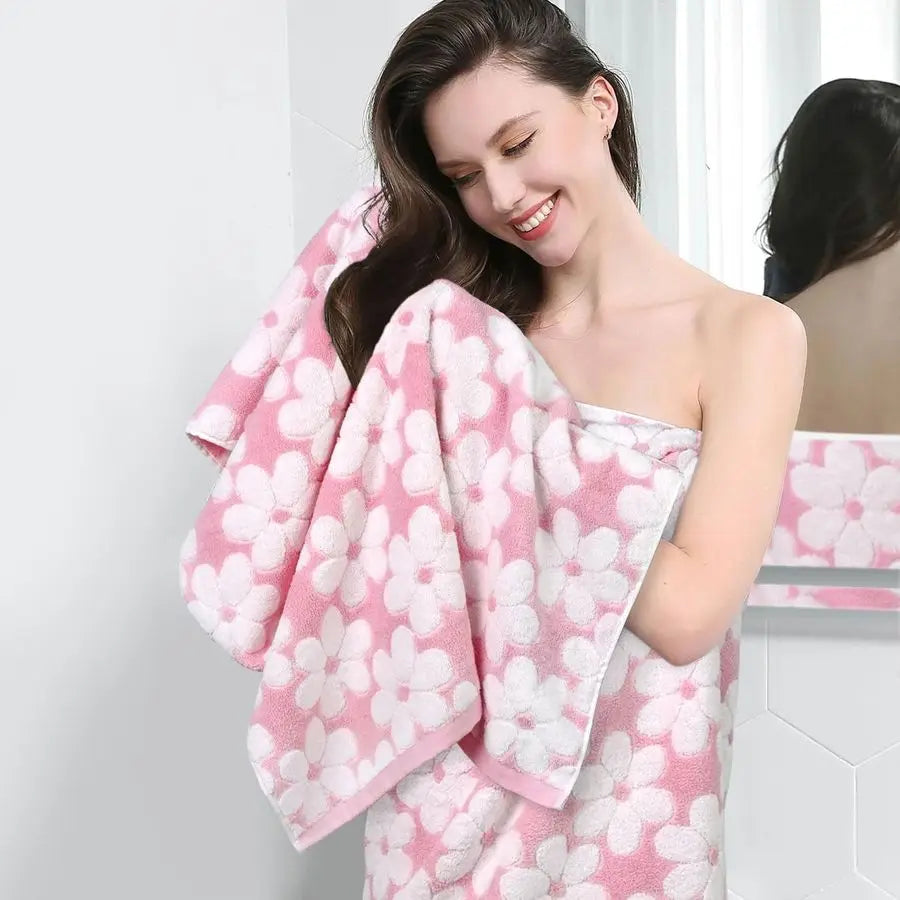 Pink Bath Towels Set of 2, Super Absorbent