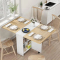 Folding Dining Table, Space Saving, Storage Shelf, 6 Wheels