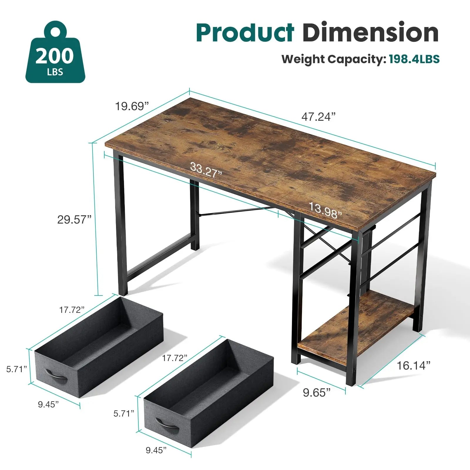 47IN Computer Desk with 2 Drawers