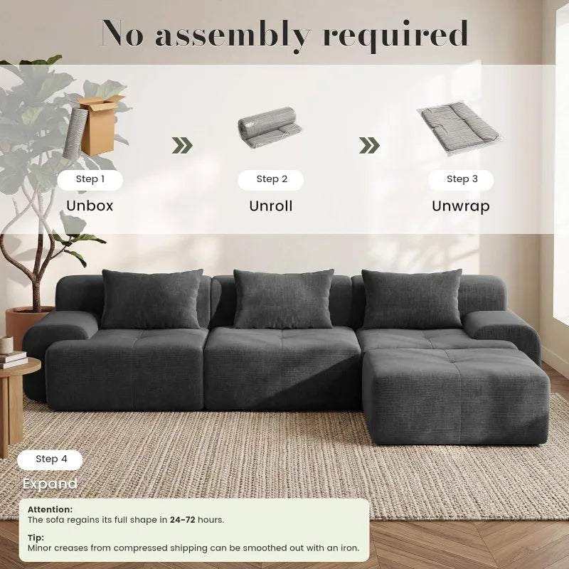 Modular Sectional Boneless Couch, Tufted Cloud