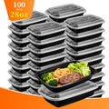 100pcs Black Rectangular Meal Prep Containers 28oz