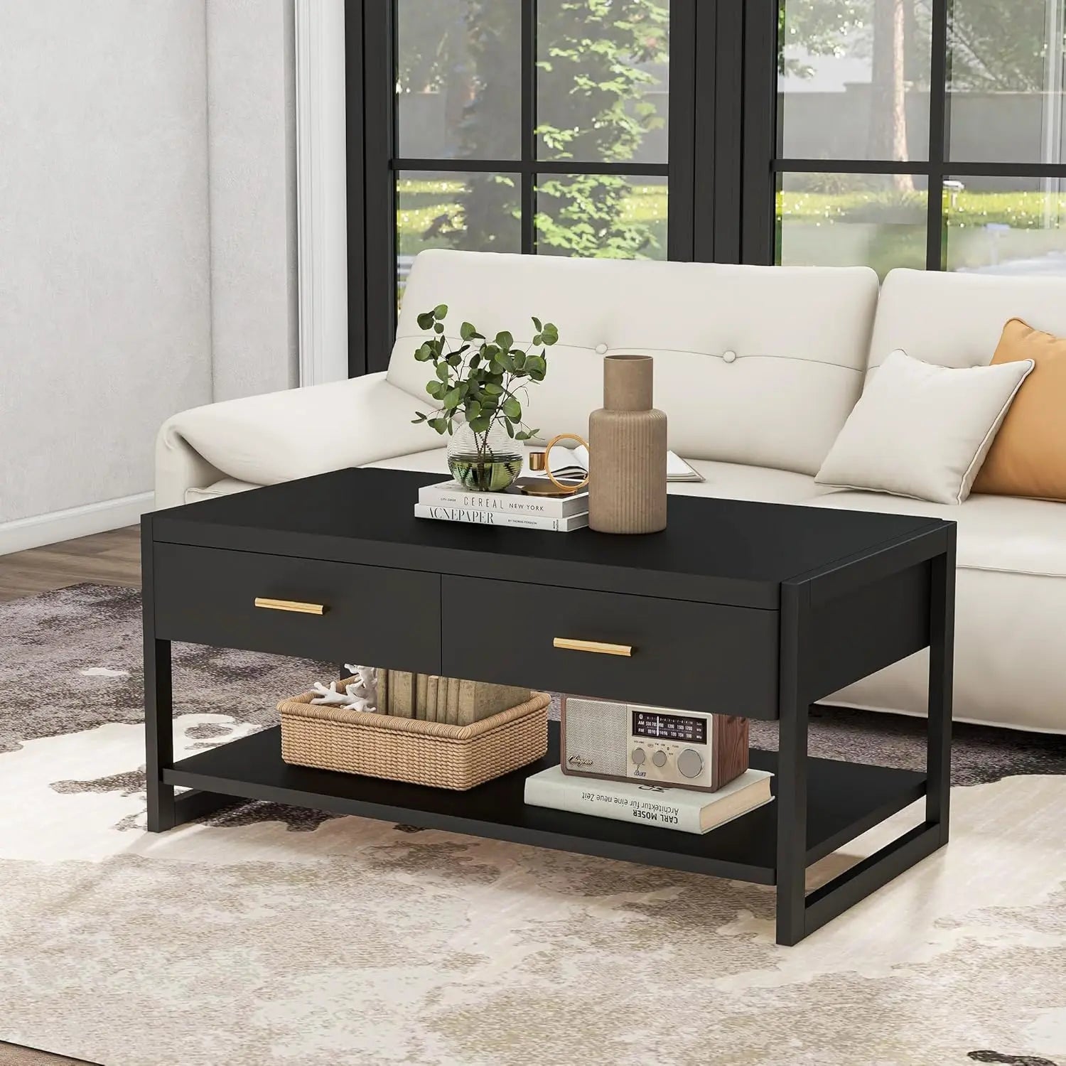 Sensor Light Storage Coffee Table with Drawers