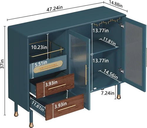 48" Coffee Bar Cabinet with Wine Racks and Drawers