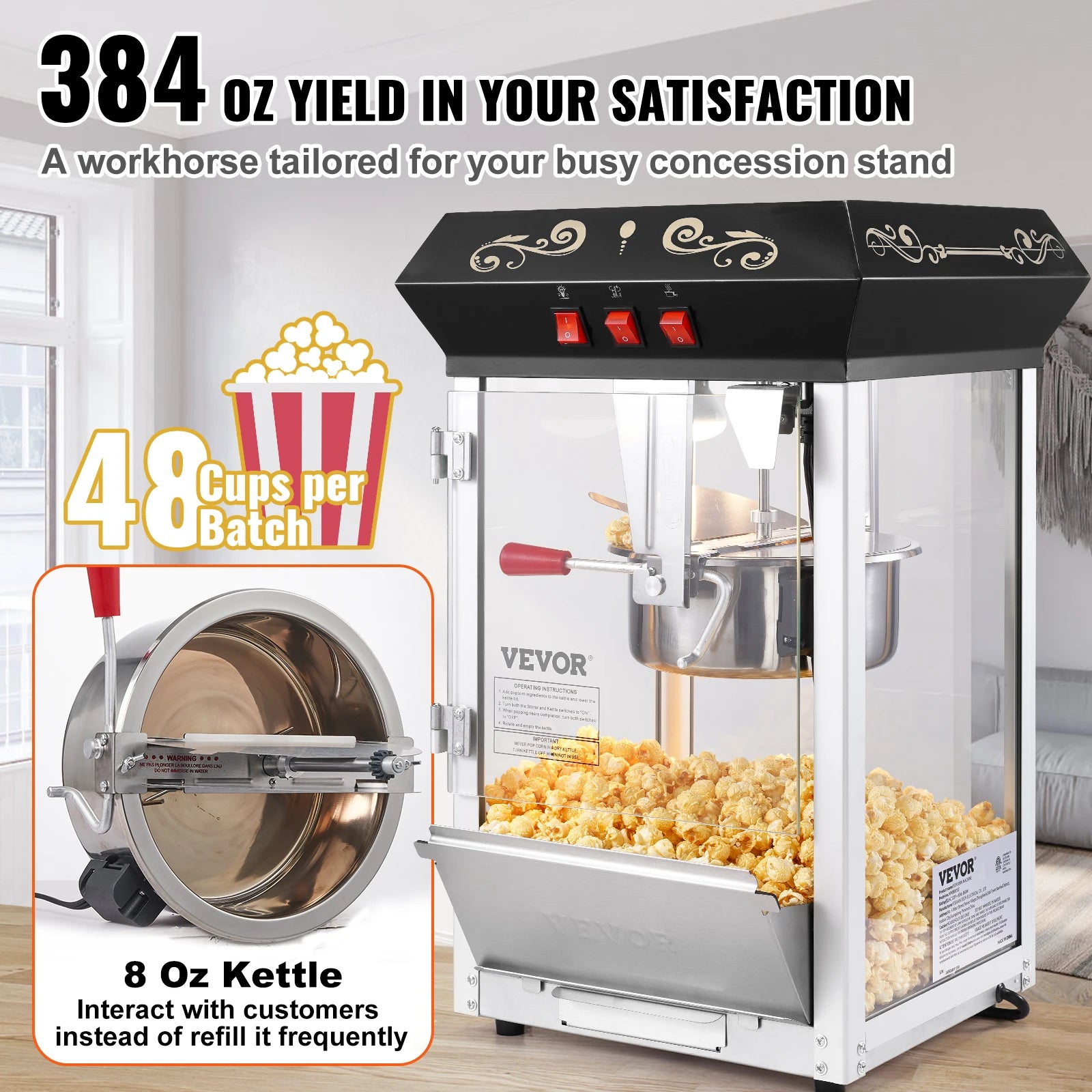 Popcorn Popper 8 Oz Kettle Makes 48 Cups Countertop
