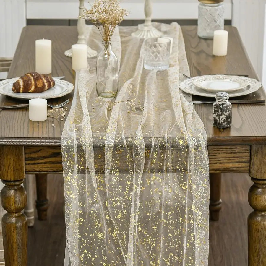 Beige Gold Gauze Table Runner 120 Inch 10Pcs
