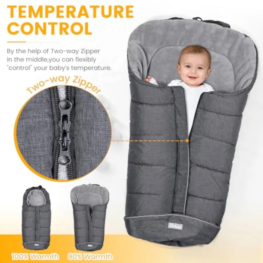 Universal Stroller Footmuff, Winter Baby Bunting Bag for Stroller - Baby Sleeping Bag with Coral Fleece Lining for Cold Weather