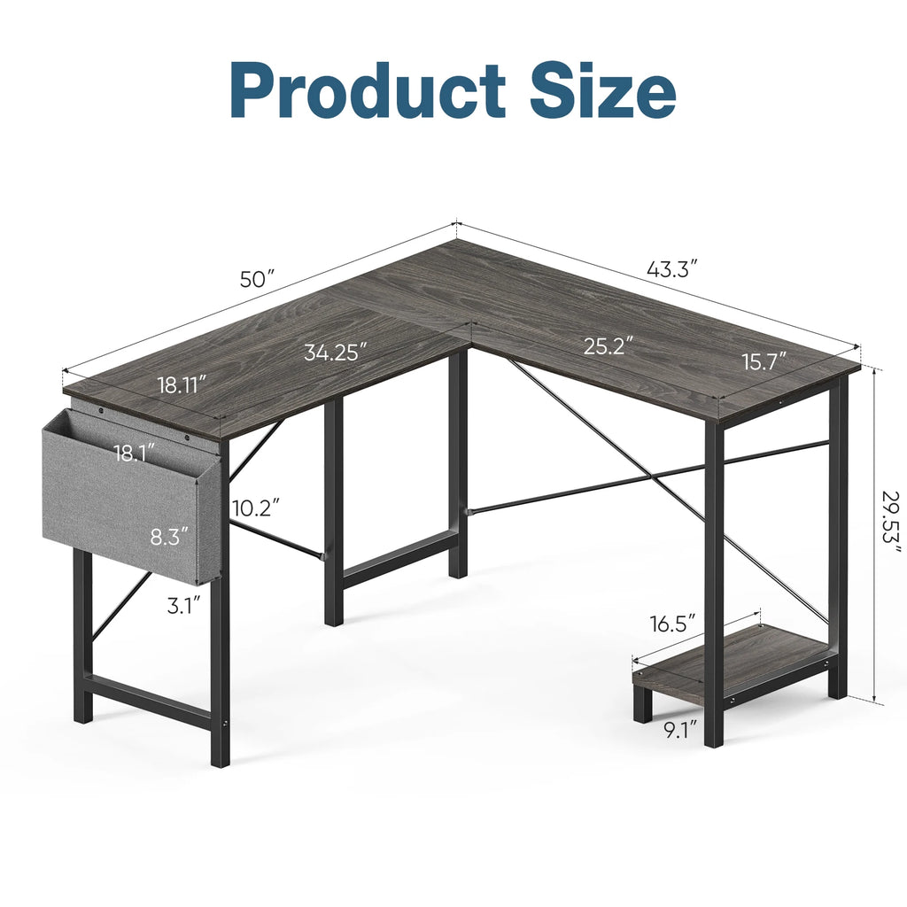 Corner 50 Inch Office Writing PC Wooden Table
