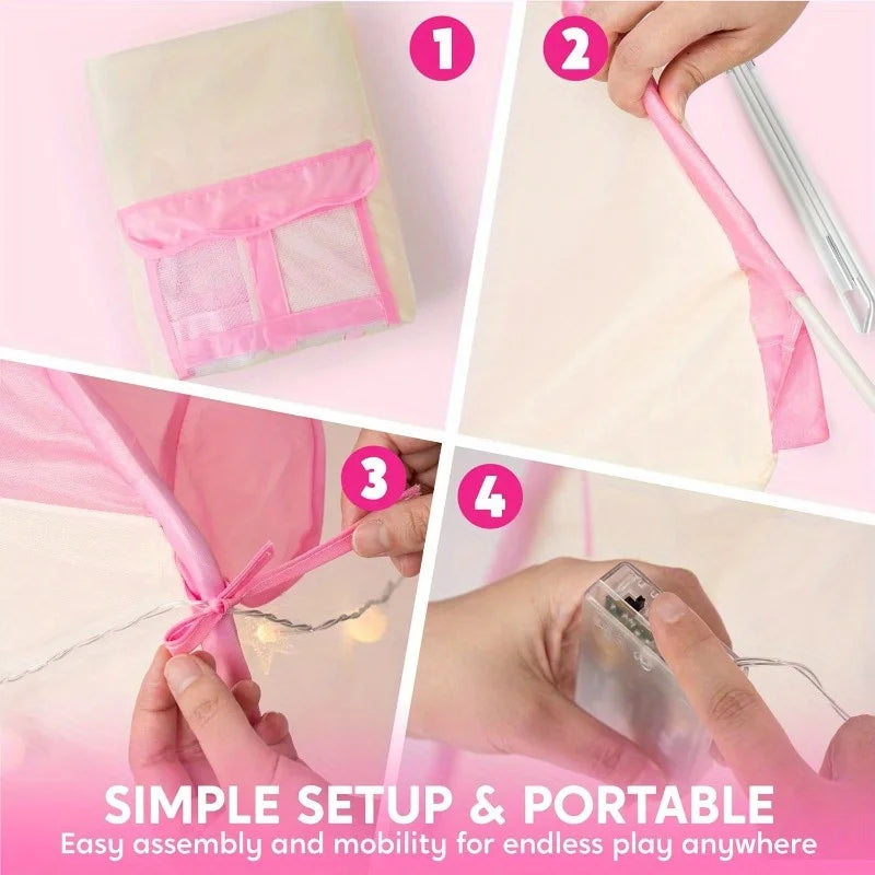 Pink Princess Tent for Girls with LED Star Lights
