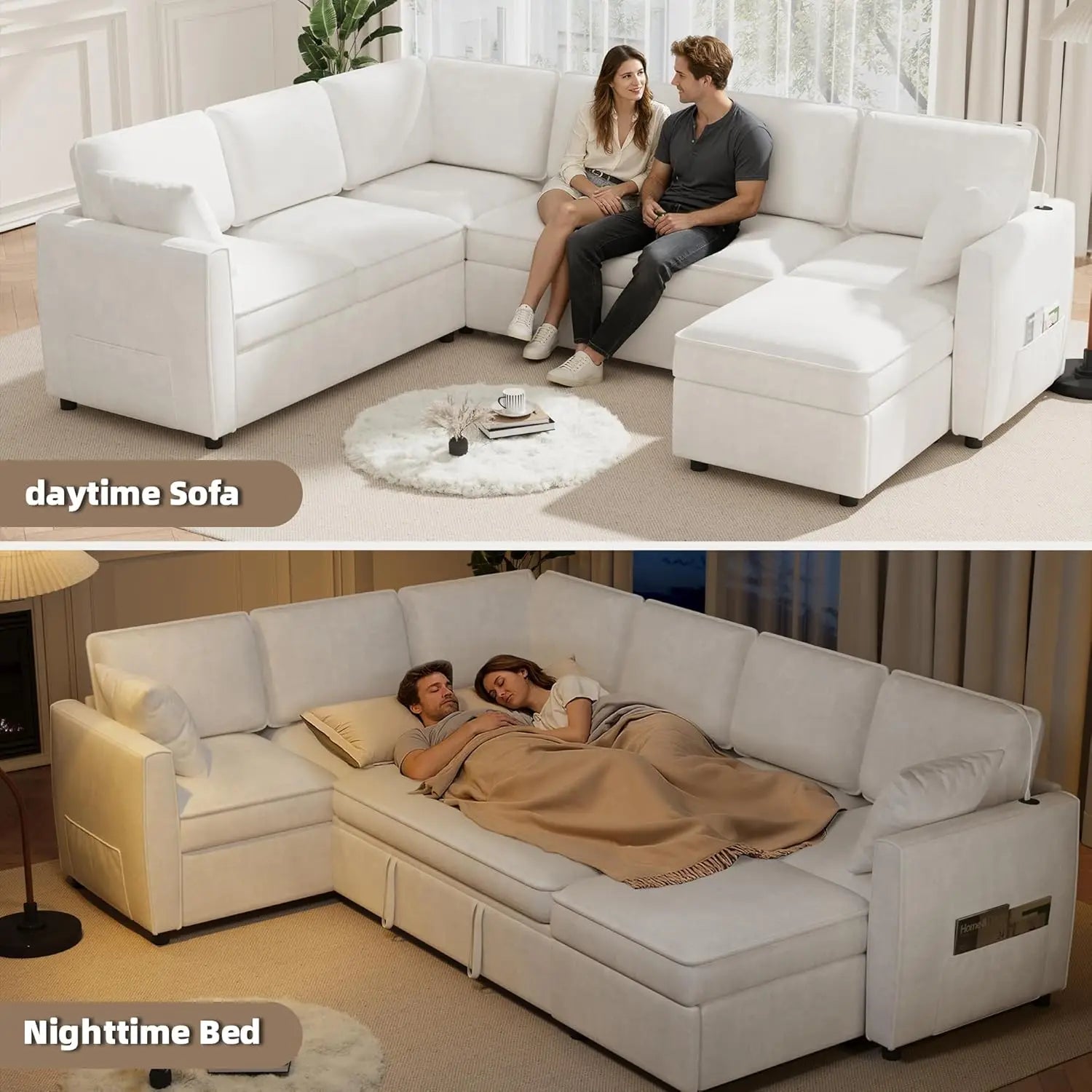 Sectional Sofa Couch with Pull out Bed