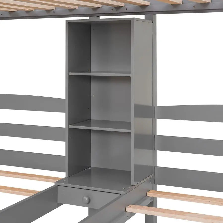 Triple Bunk Beds with Stairs and Storage Drawers