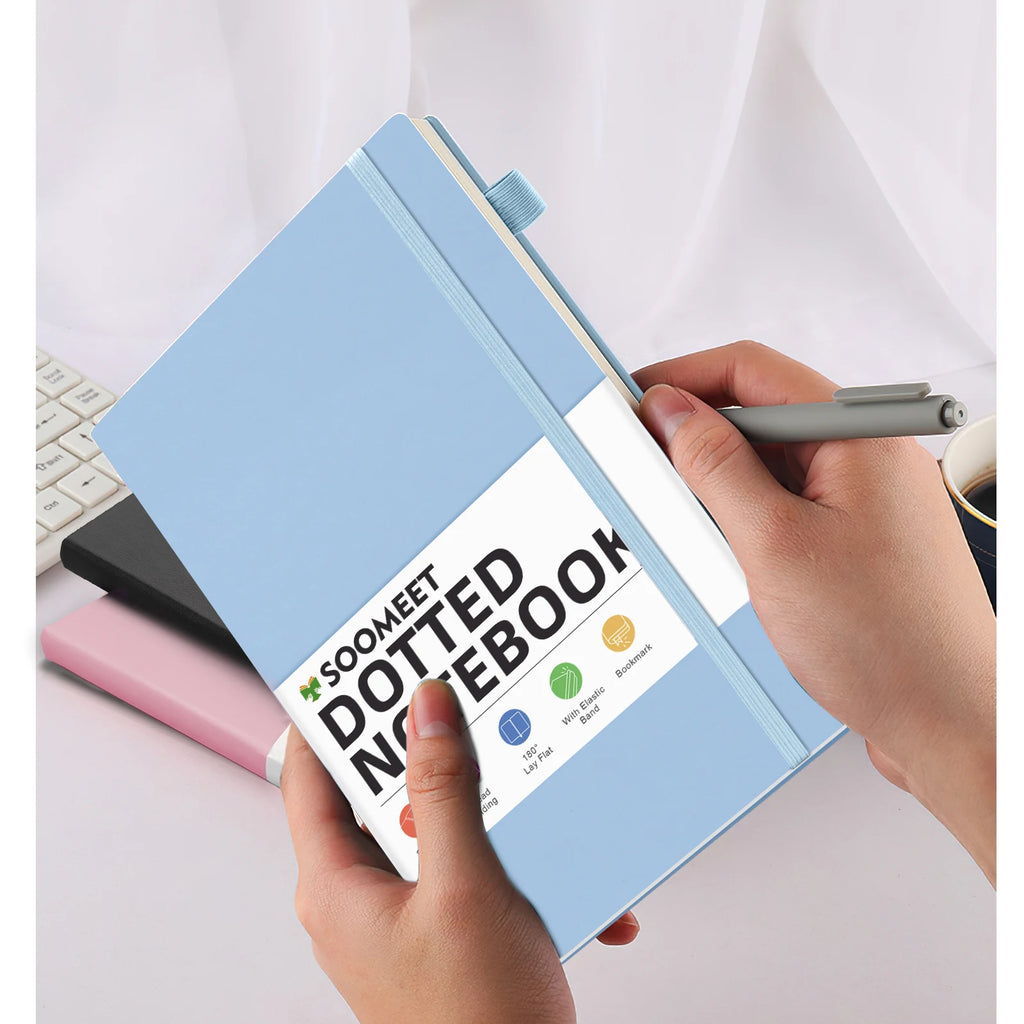 Hardcover A6 Dot Grid NoteBook Retro Blue Bandage Design Compact Portable Mini Notebook for Notes Sketching for Offices School