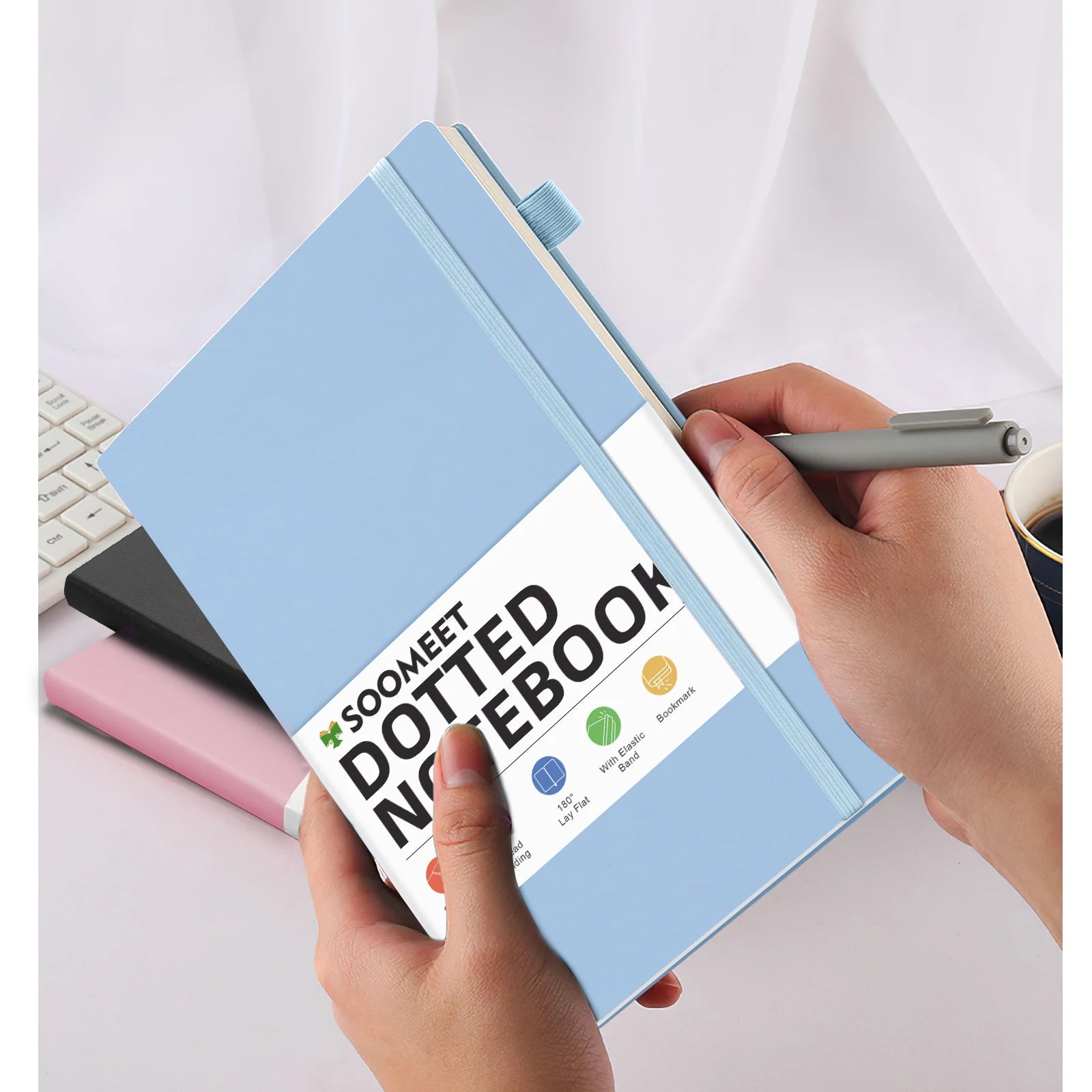 Hardcover A6 Dot Grid NoteBook Retro Blue Bandage Design Compact Portable Mini Notebook for Notes Sketching for Offices School