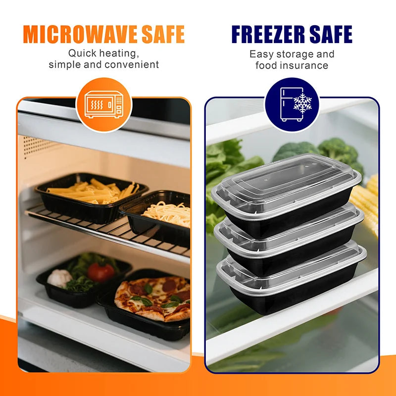 100pcs Black Rectangular Meal Prep Containers 28oz