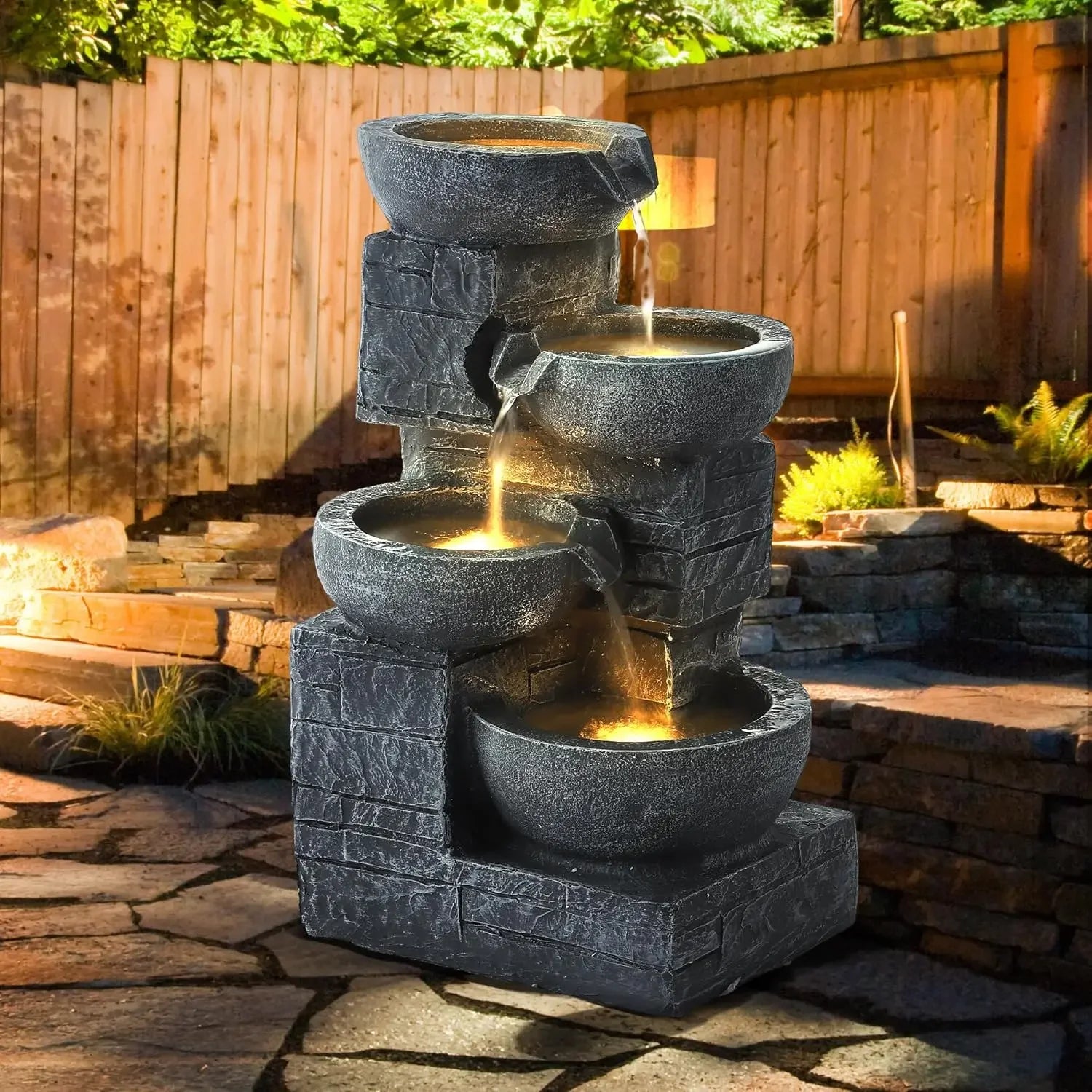 Outdoor Water Fountains with Cascading Bowls