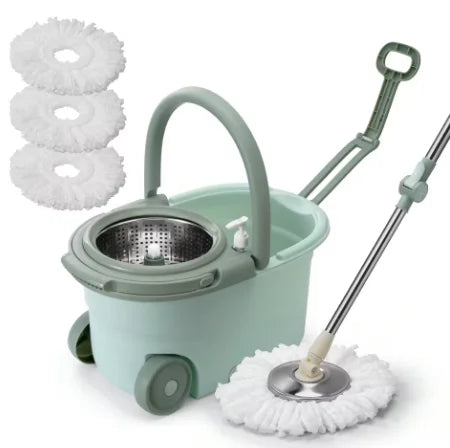 Mop Bucket Set with Soap Dispenser 2 Microfiber Heads