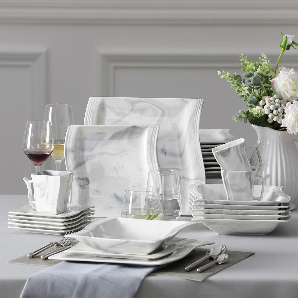 30/60PCS Marble Porcelain Dinnerware Set