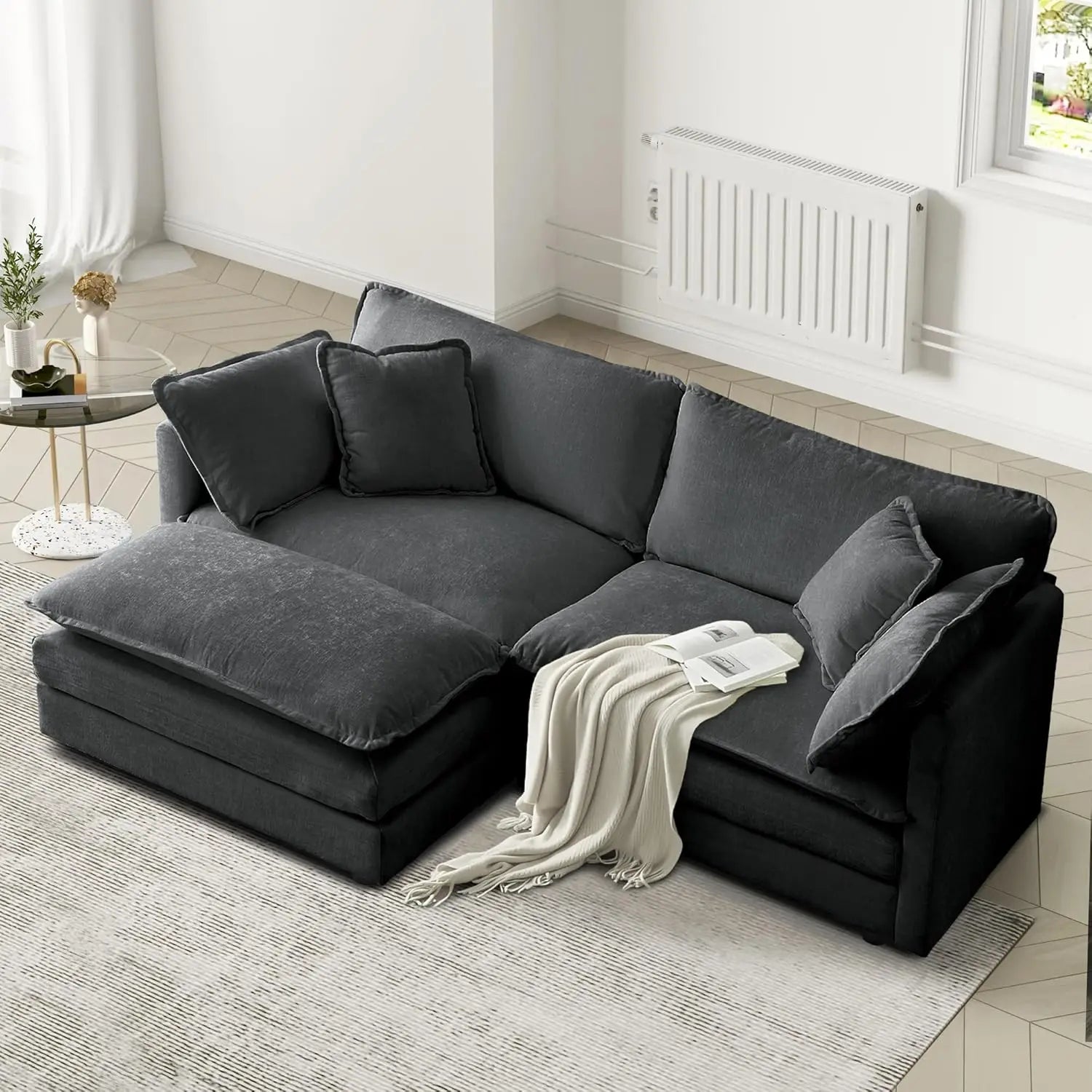 Shaped Modular Sectional Sofa with Ottoman