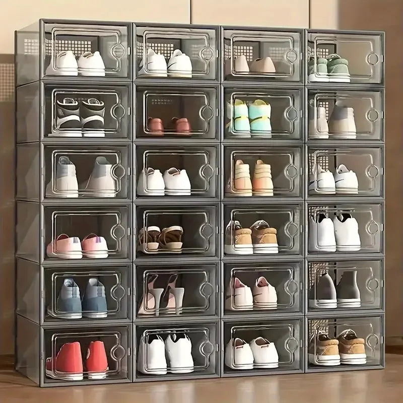 24pcs Large Stackable Shoe Storage Boxes Dustproof Display Cabinet