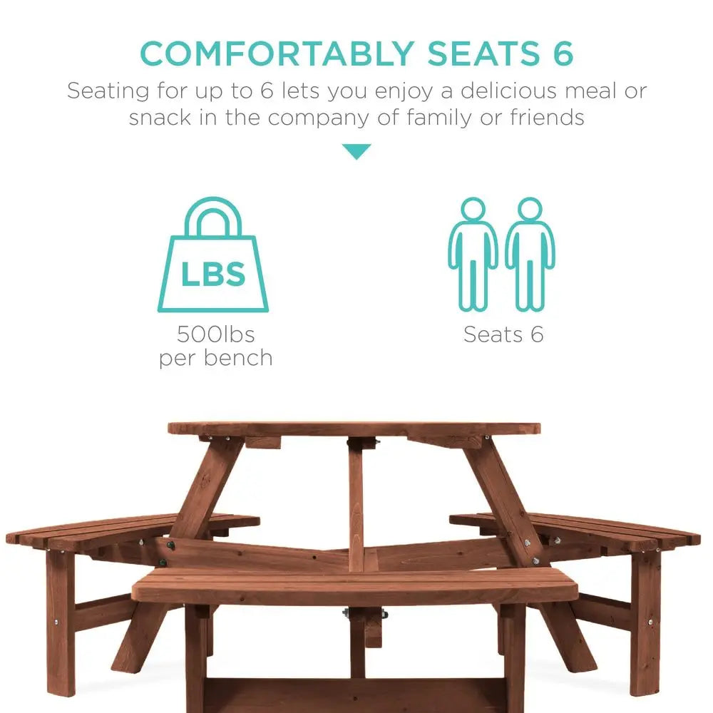 Person Circular Outdoor Wooden Picnic Table for Patio