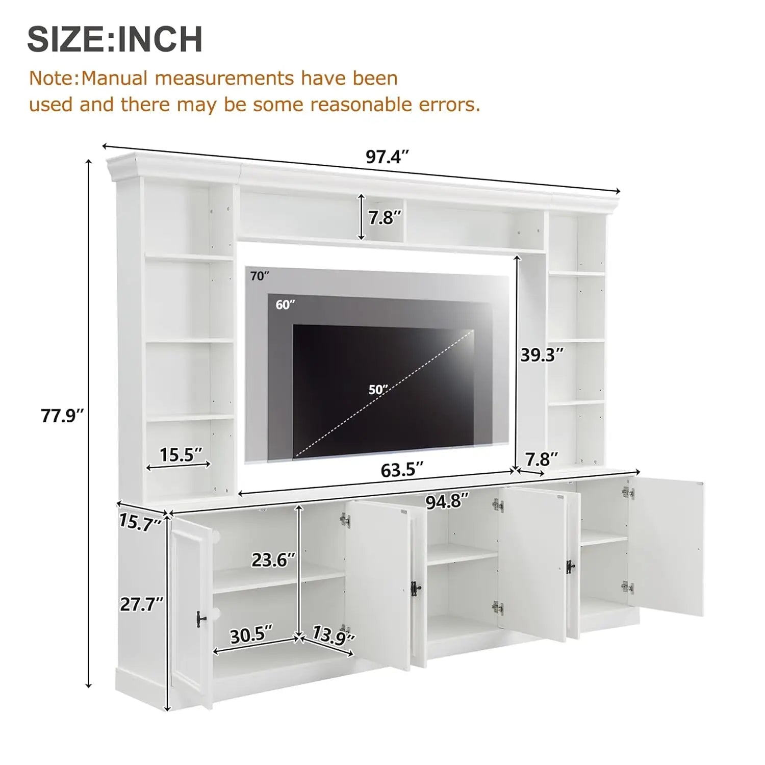 4-Piece Entertainment Center Wall Unit TV Stand Bookshelves