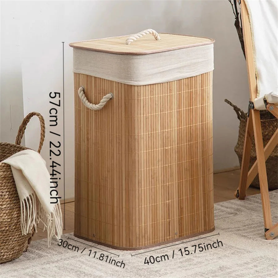 Bamboo Foldable Storage Basket, Large Capacity
