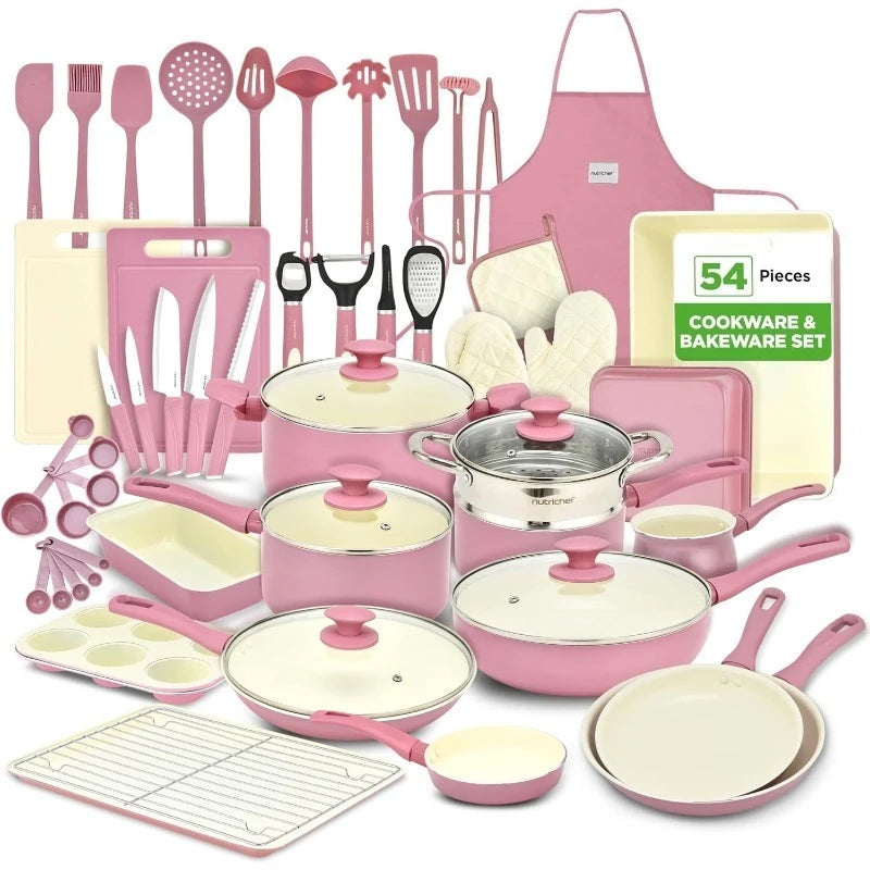 54-Piece Kitchen Non-Stick Cookware Set with Utensils