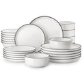 24/48Piece Ceramic Plates Black Rim Porcelain Dinnerware Set