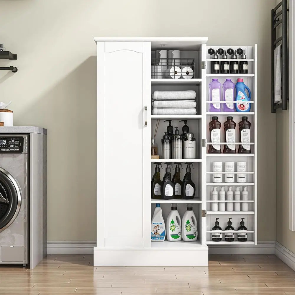 White Freestanding Kitchen Pantry Cabinet with Adjustable Shelves