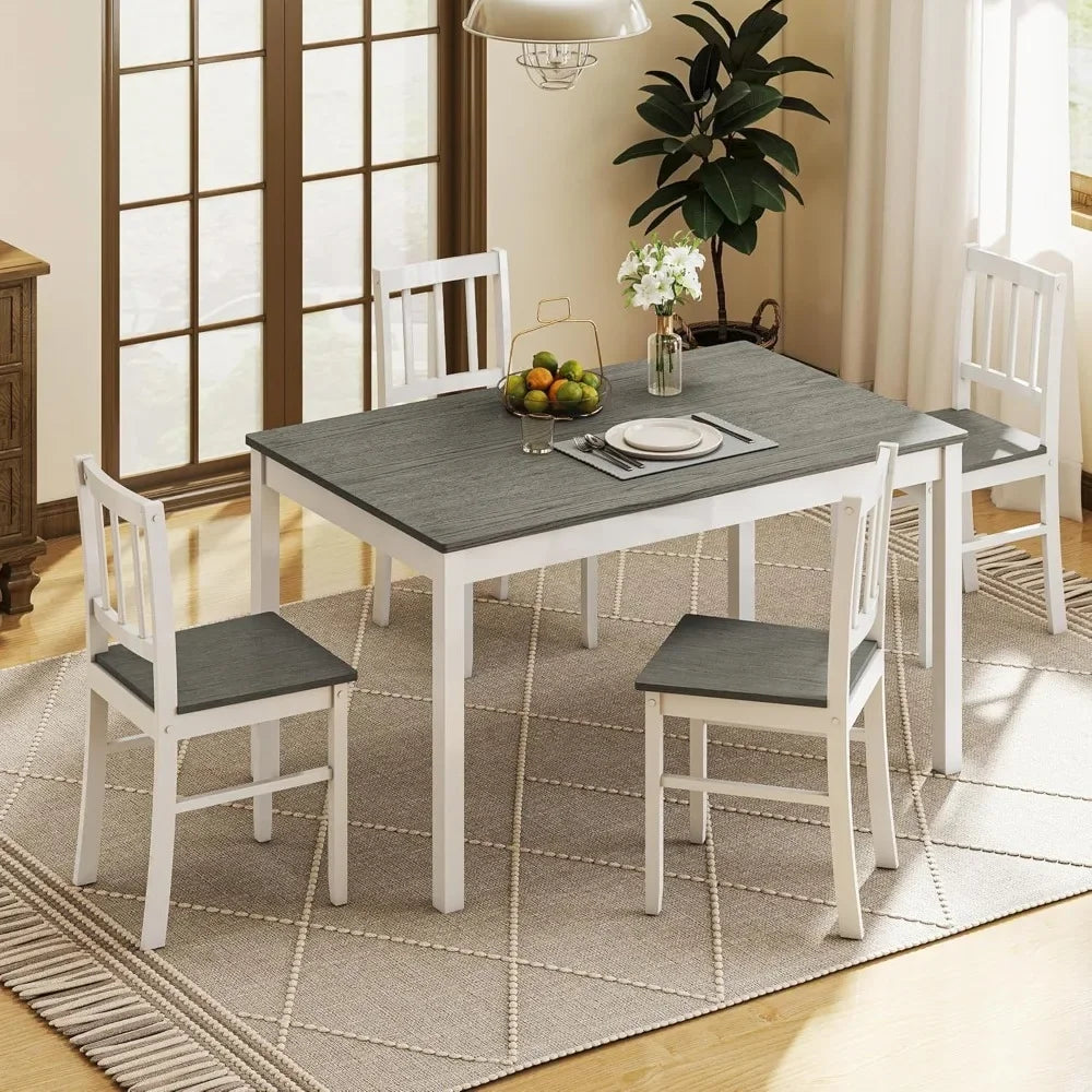 Dining Set for 4, Solid Wood Table & 4 Chairs