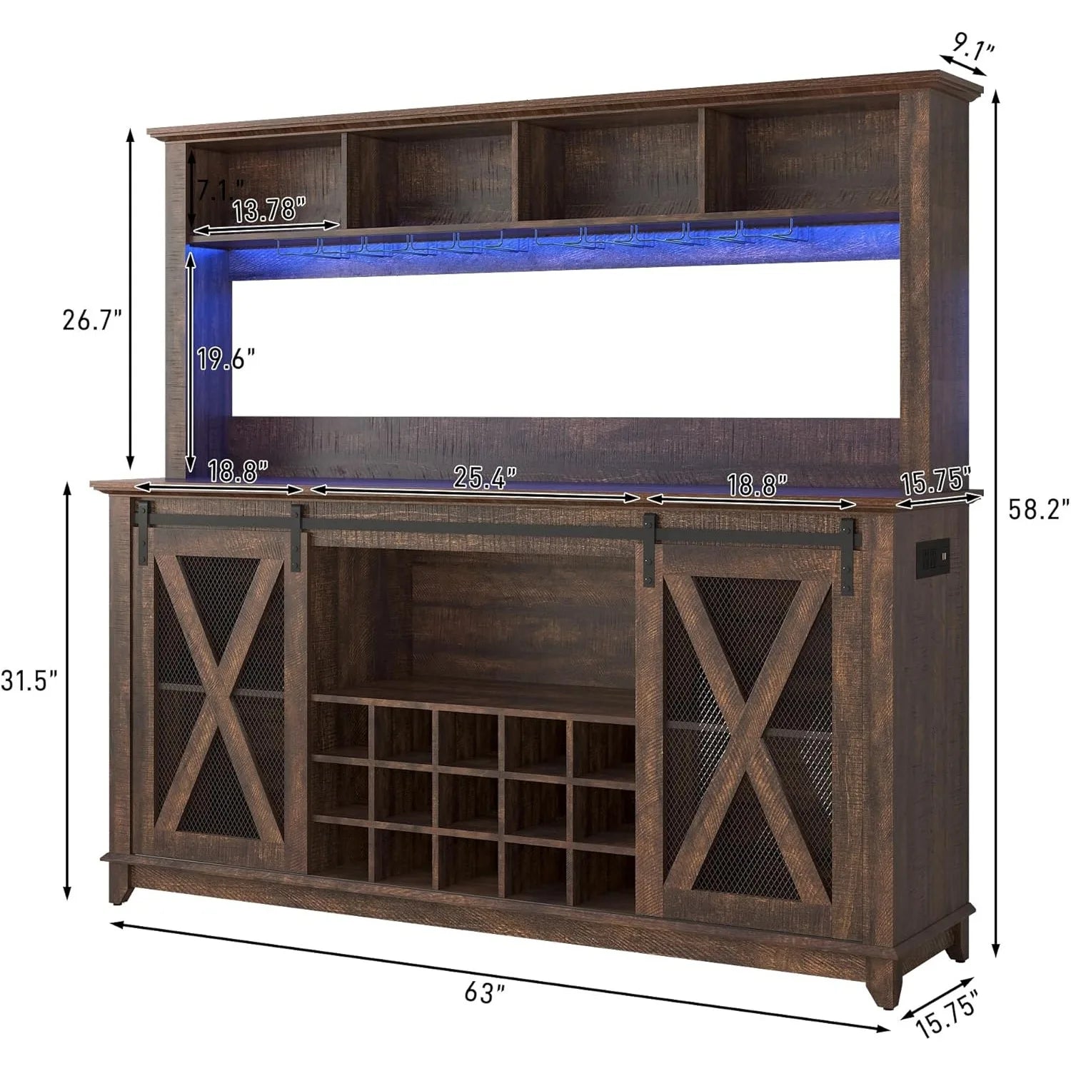 Farmhouse Coffee Wine Buffet Cabinet with LED