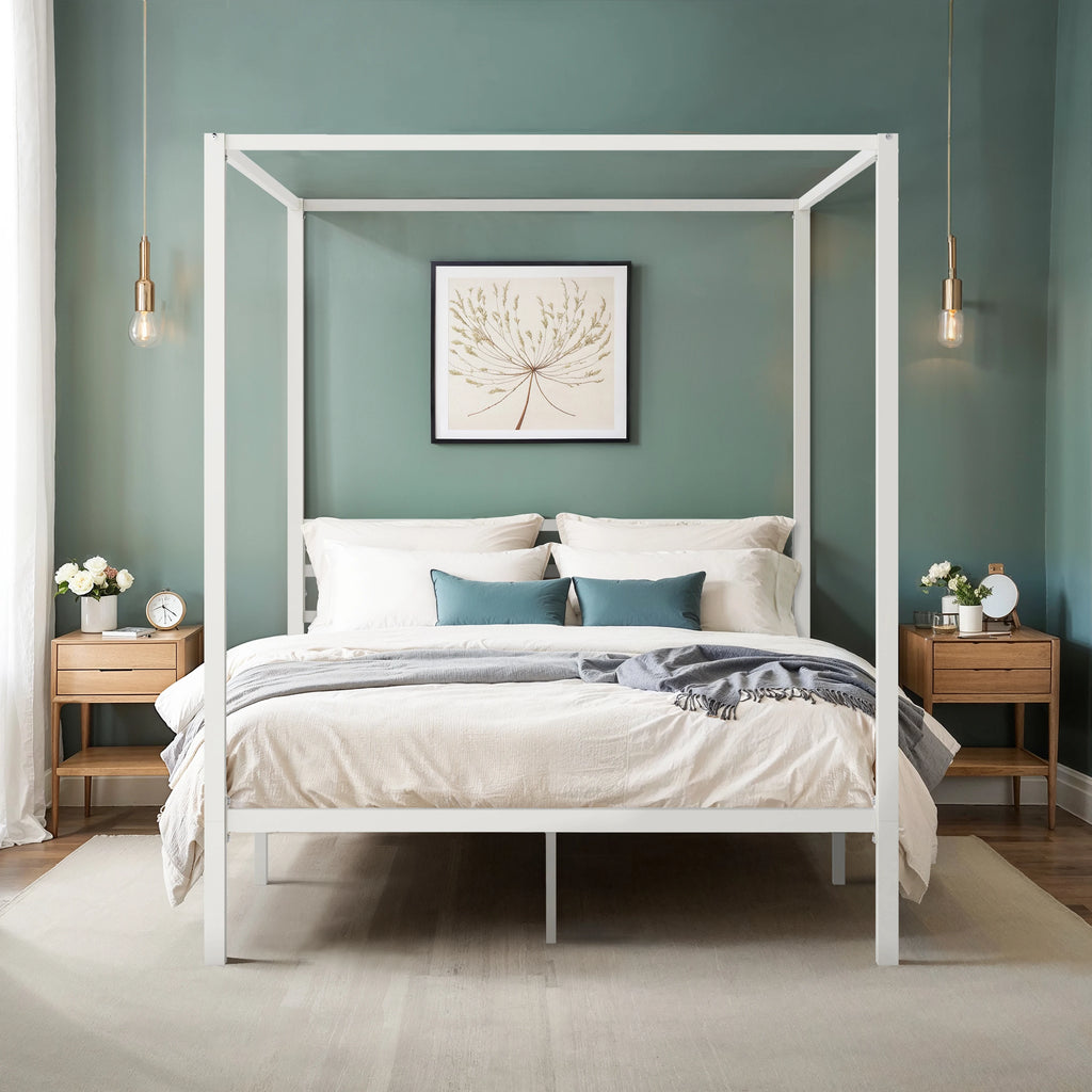 HOOMIC Canopy Bed Frame, 4-Poster, 3-Metal Crossbar,