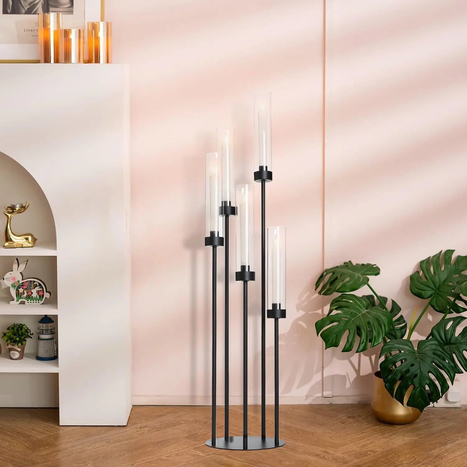2PCS 39.8''Matte Black Candle Holder with Acrylic Shades