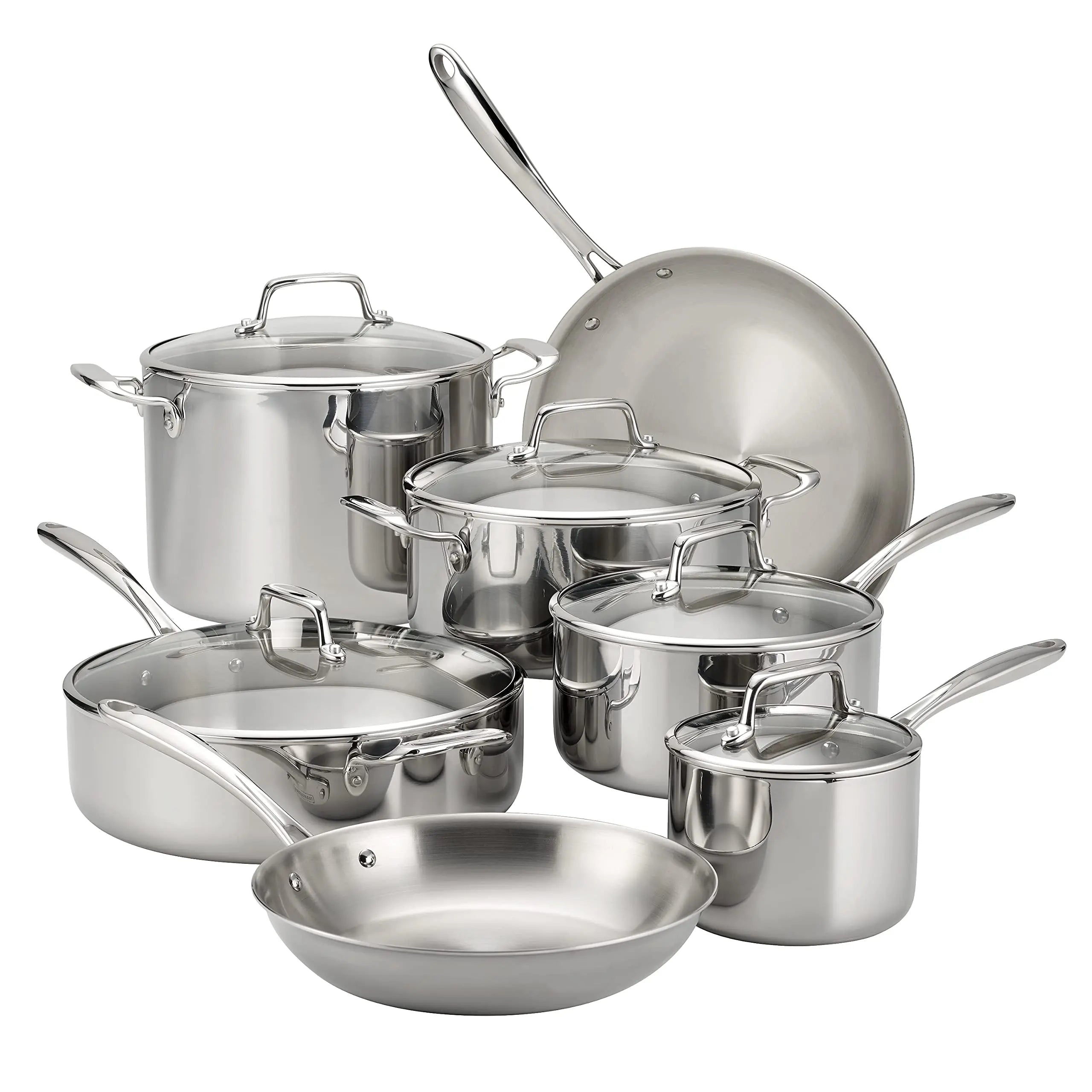 Tramontina Tri-Ply Clad Stainless Steel Cookware Set with Glass Lids, Pots and Pans Kitchen Set, Induction-Ready