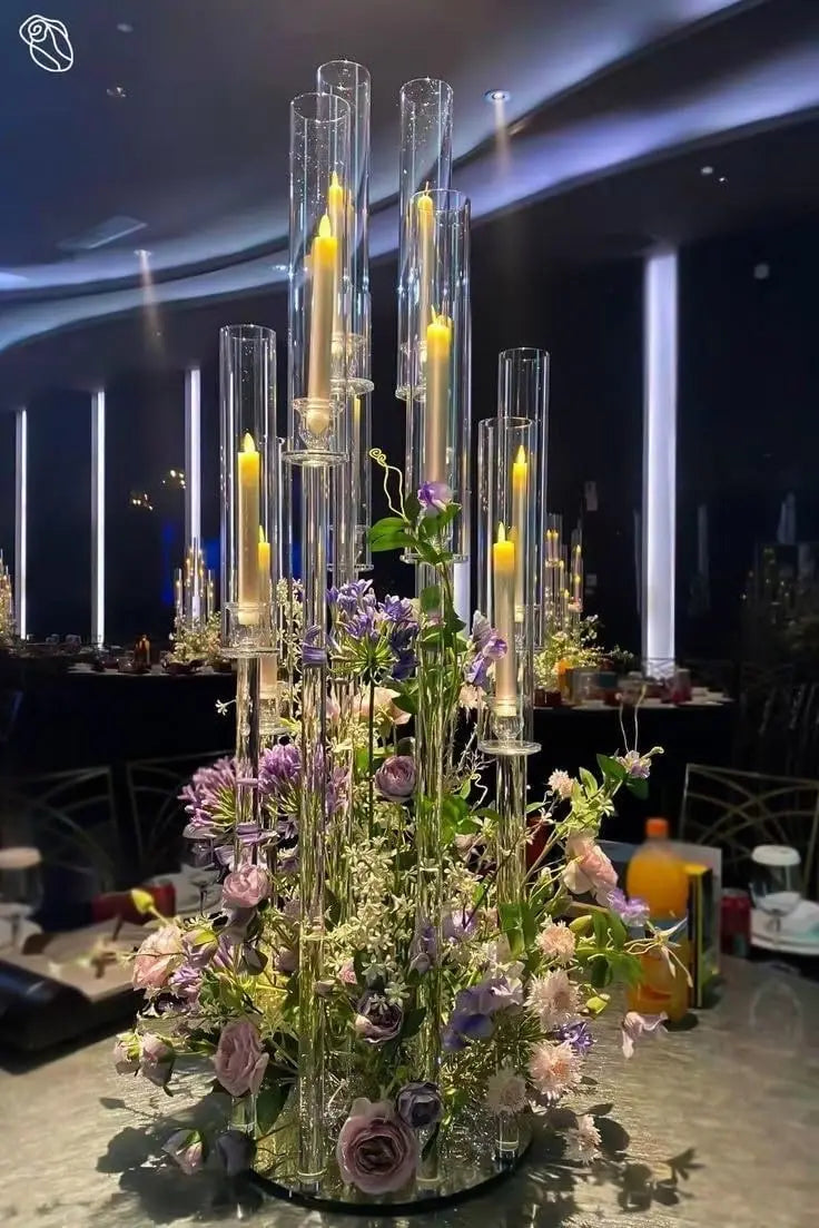 4PCS 8 Arms Clear Candelabra Candle Holder