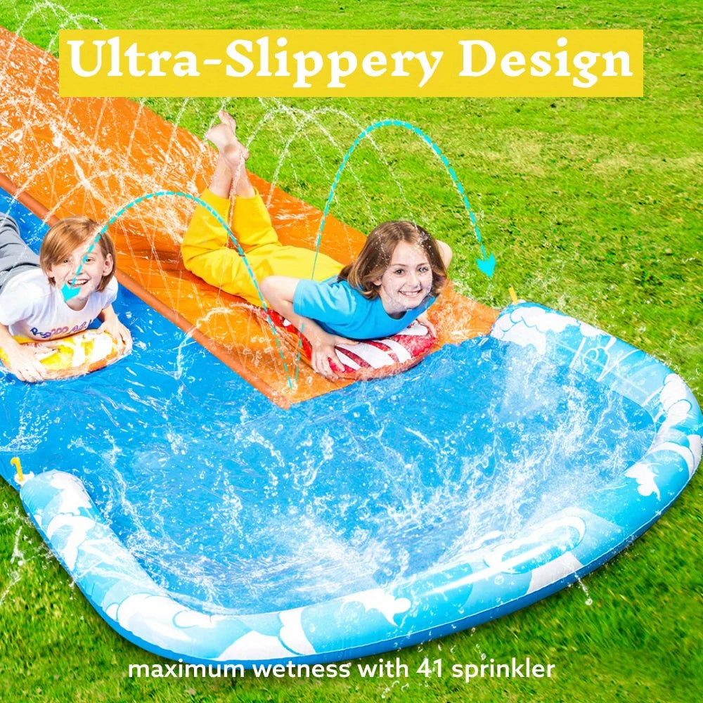 Mega Inflatable Water Slide with Dual Racing Lanes 2 Boards Splash Sprayer for Kids Adult Summer Party Outdoor Toy