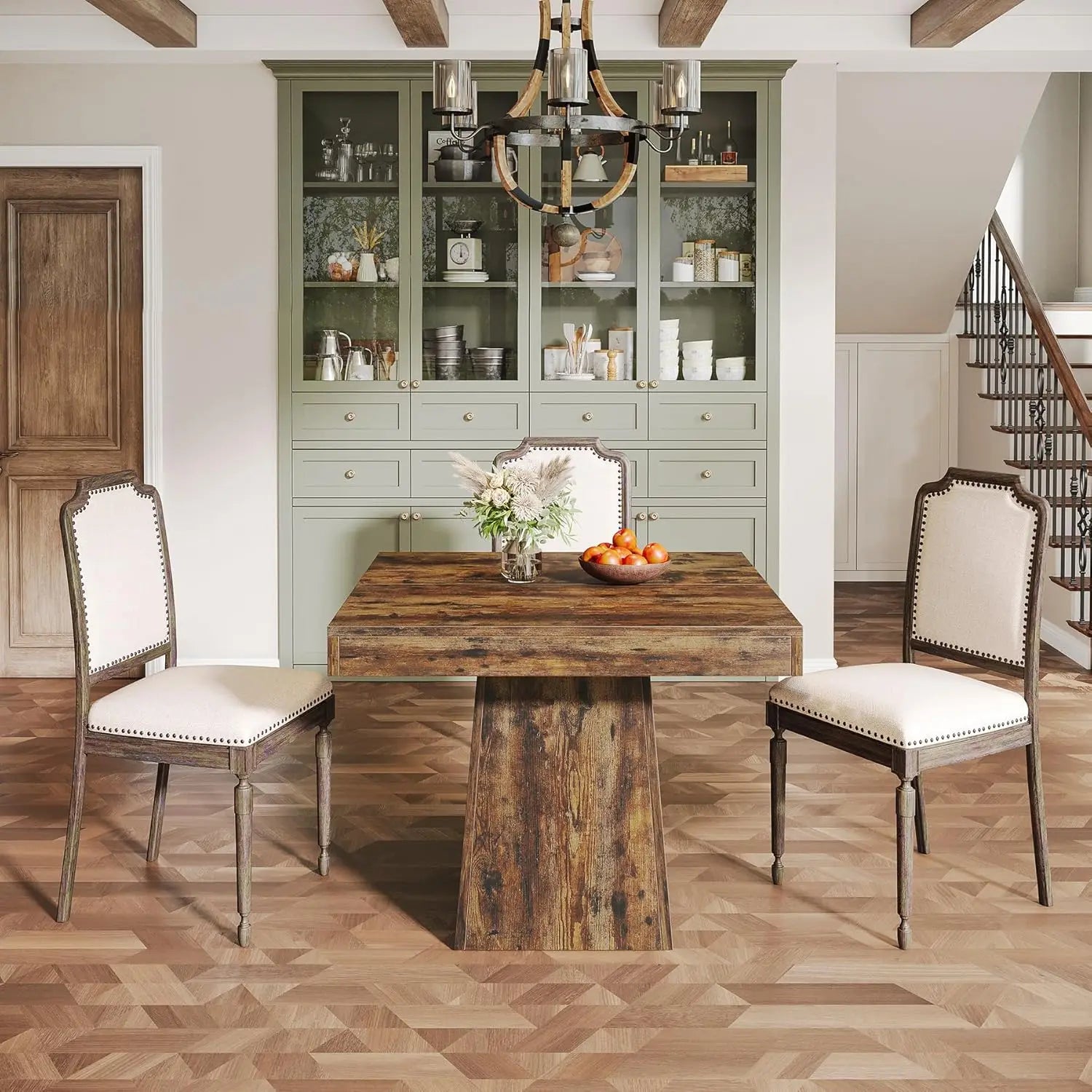 Square Dining Table for 4 with Sturdy Pedestal Base